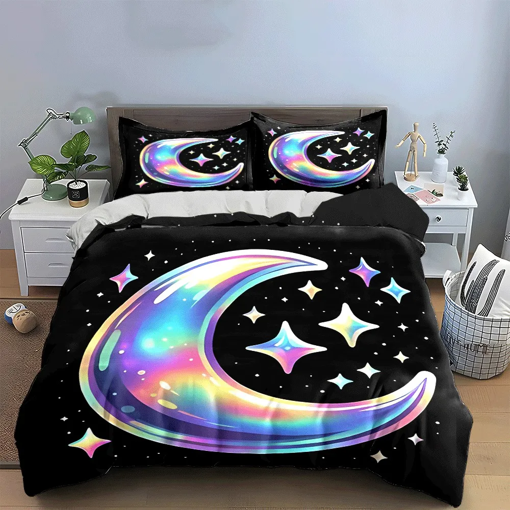 Glowing Crescent Moon Night Decor Exquisite three-piece bedding set gift for kids and adults