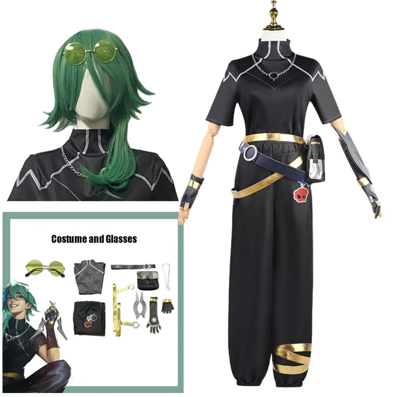 زي تنكري لفريق Heartsteel للرجال والنساء ، شعر مستعار LoL Ezreal ، بنطلون علوي أسود ، إكسسوارات موحدة ، زي حفلات دعامة