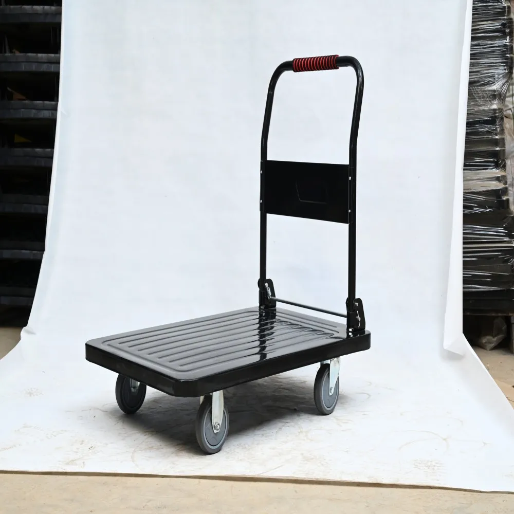 

High Load Hand Cart Trolley Heavy Duty 300kg Five-Wheel Enclosed Industrial Folding Steel Platform Warehouse Trolley OEM