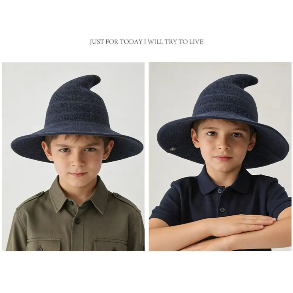 Soft Children's Witch Hat Yarn Cotton Breathable Halloween Hat Solid Color Magic Hat Mother Daughter Matching Costume