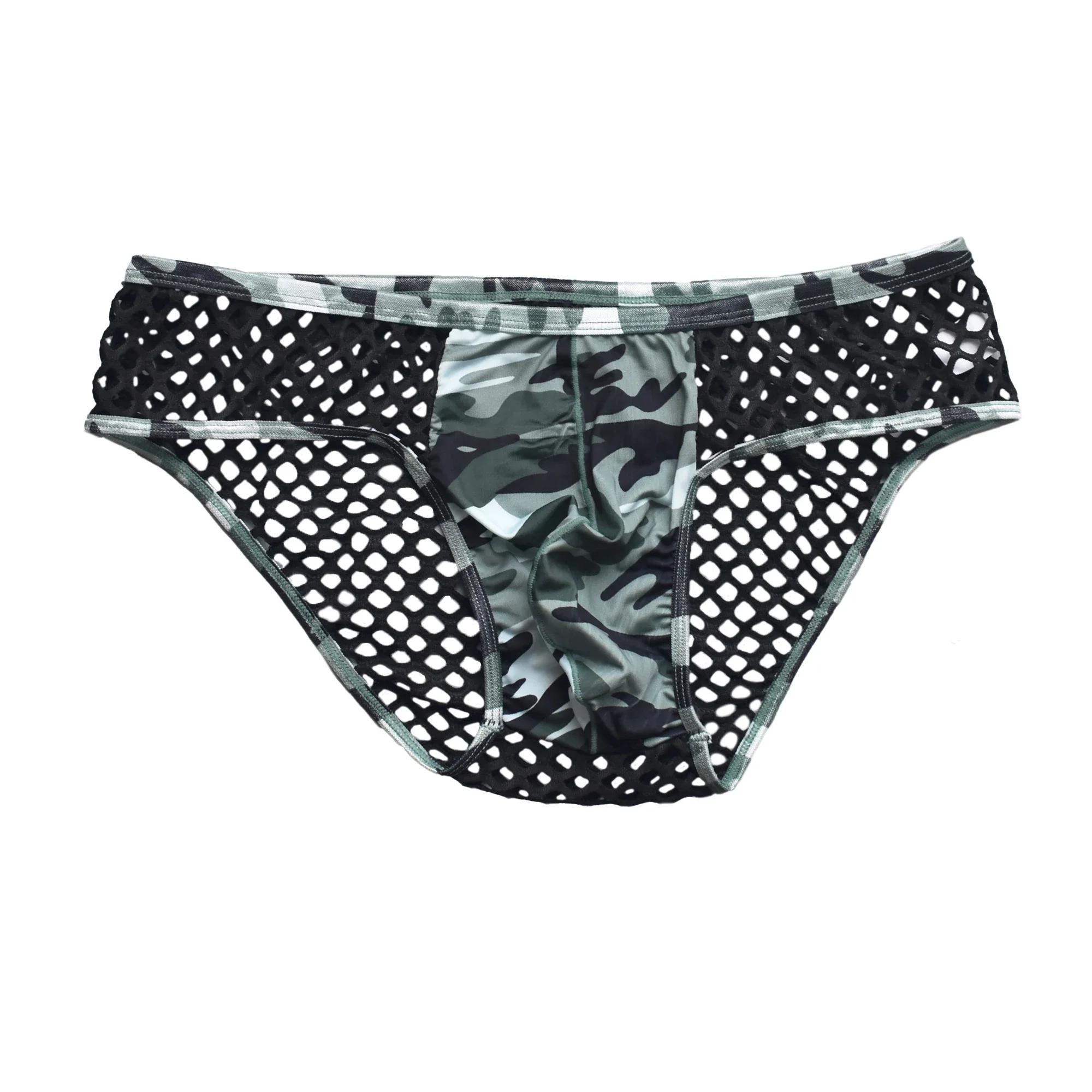 Men's U-shaped Expansion Bag Sexy Hollow Triangle Pants Fashion Mesh Camouflage Erotic Underwear Gay Mens Transparent Underpants