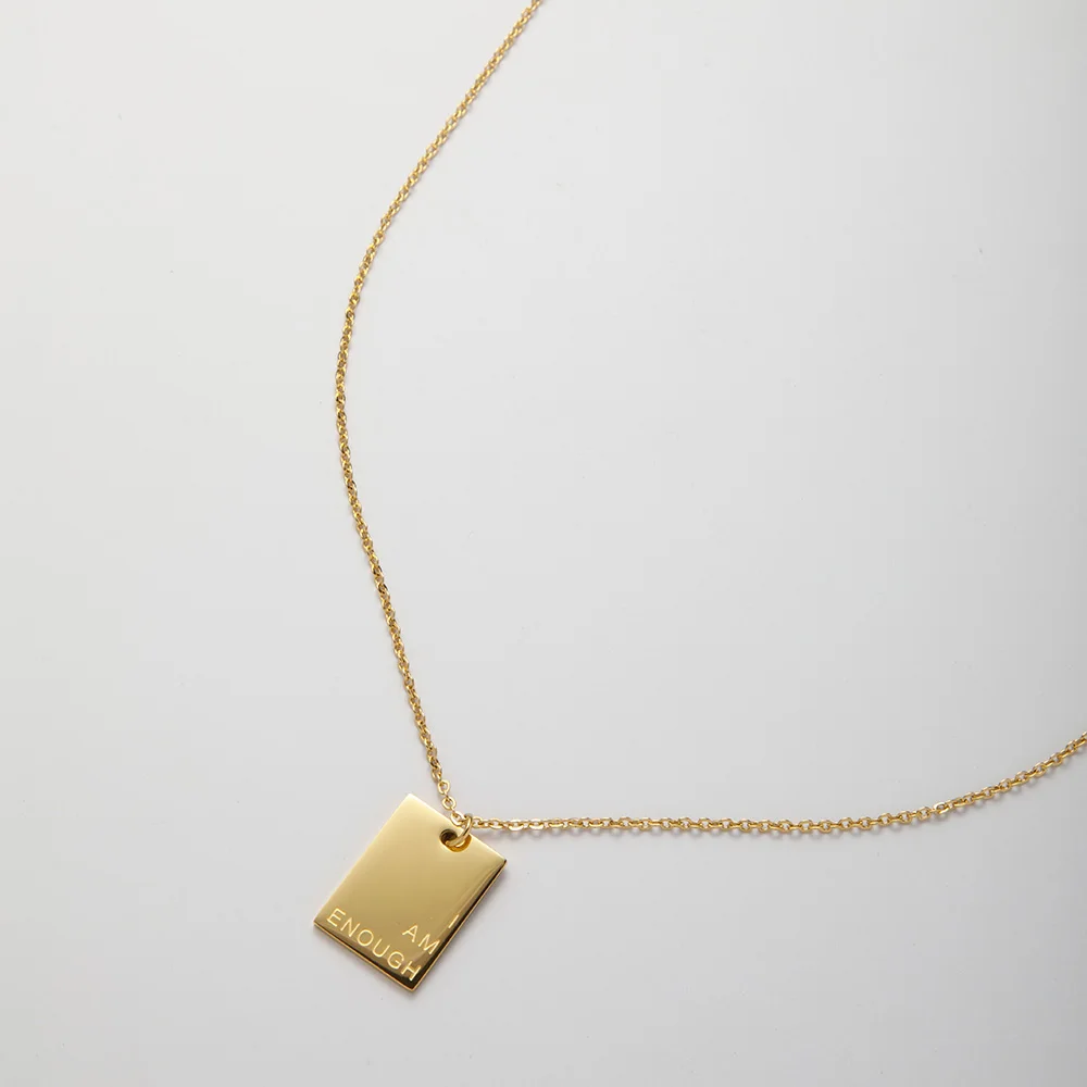 Custom Stainless Steel Engraving Letter Pendant Necklace 18K Gold Plated Engraved I Am Enough English Letter Necklace YF3324