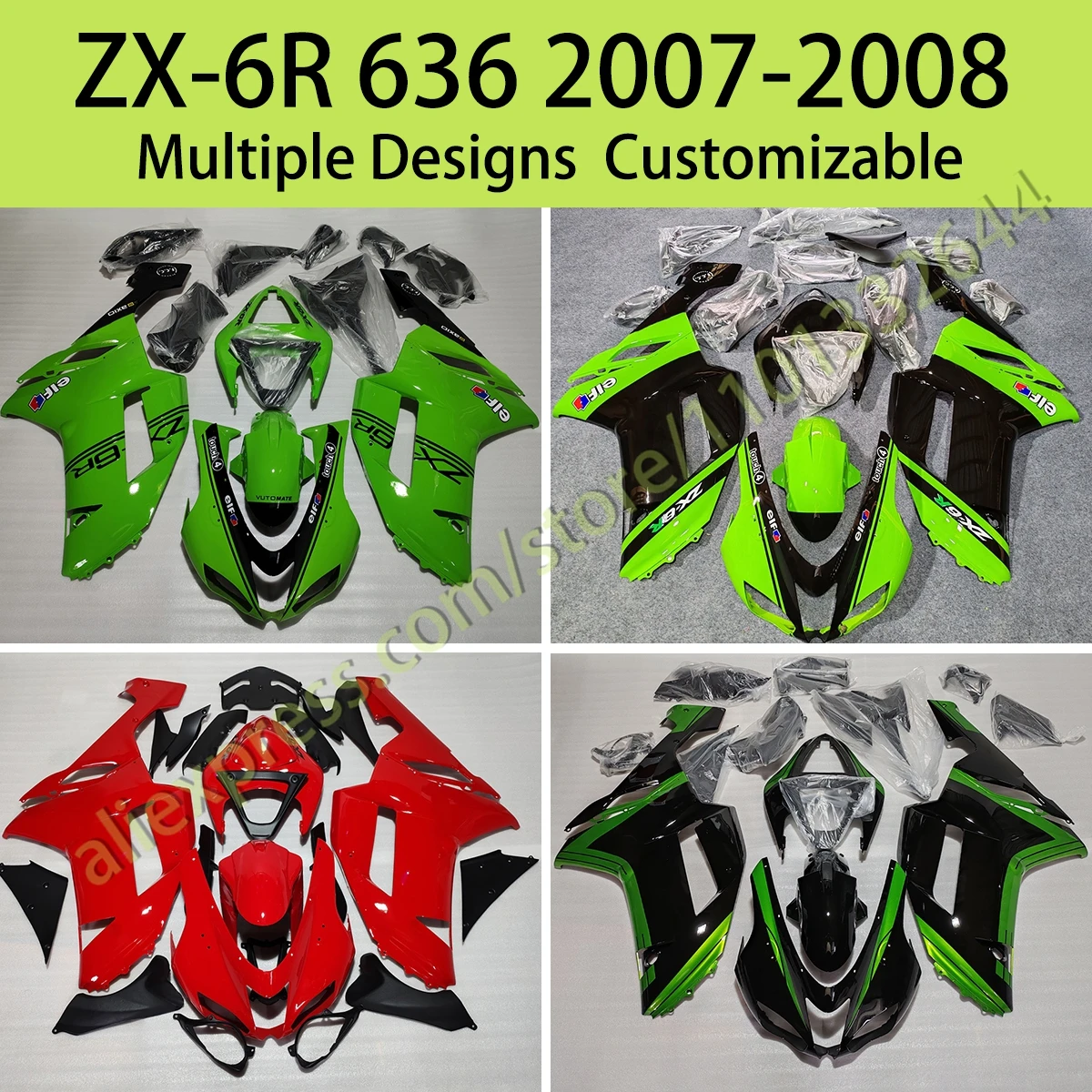 

Body Panels Fairings for Kawasaki ZX 6R 636 2007 2008 Full Red Motorcycle Fairing Set Bodywork Panel Kit Fit ZX6R 07 08