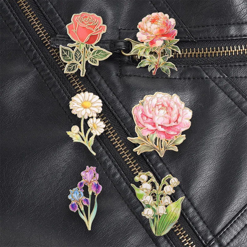 Iris Enamel Pin Watercolor Gold Outline Style Floral Brooch for Women and Girls Dress Jacket Bag Charming Elegant Gift