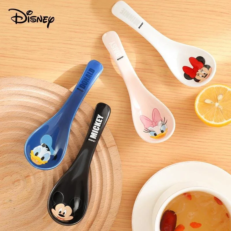 Disney Mickey Mouse Spoons for Cooking Dinner Cute Ceramics Tableware for Child Donald Duck Soup Ladle Kids Gifts Kitchen Spoons