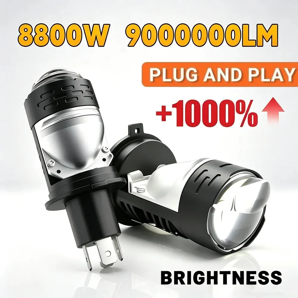 Car Bulbs Hi/Low Beam H4 Mini LED Projector Lens 8800W 9000000LM Car Headlight High Low Lamp for Motorbike 12V