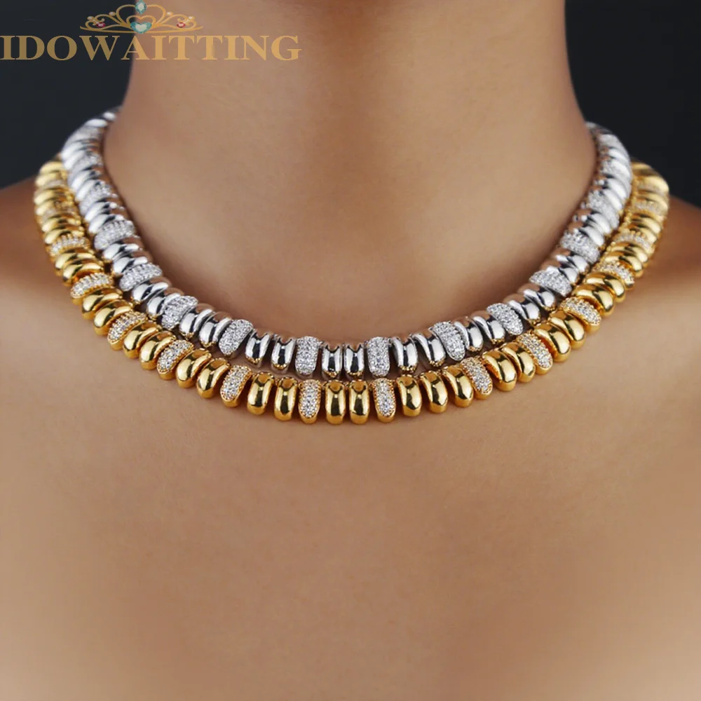 Classic High Quality Snake Chain Necklace Choker Herringbone Gold Color Beaded Link Chain Pave 5A CZ Necklace for Women Jewelry