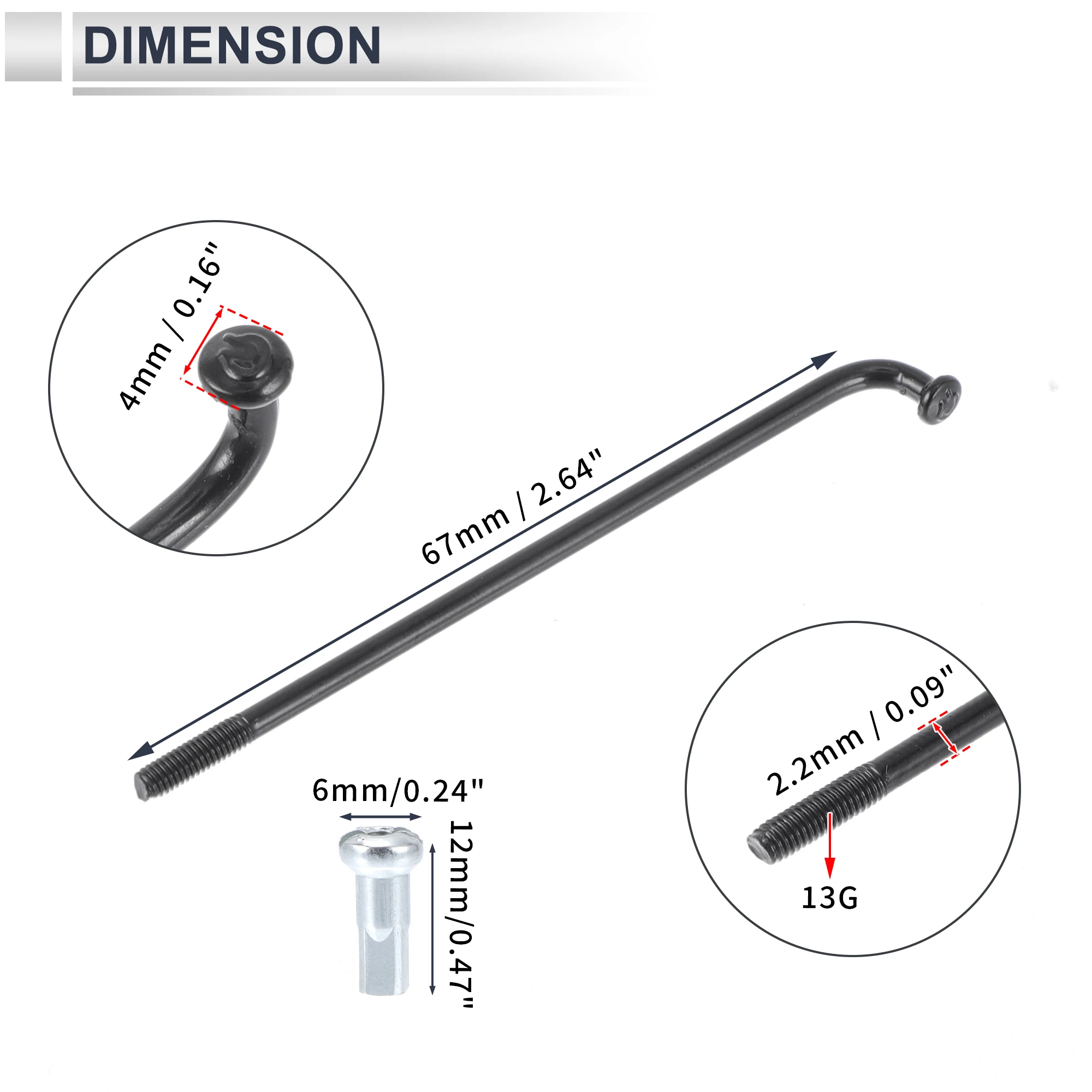 X Autohaux Fahrradspeichen mit Nippeln 13G Länge 67mm-159mm 45 Kohlenstoffstahl Schwarz Hochfeste Fahrradspeichen – Detail 5