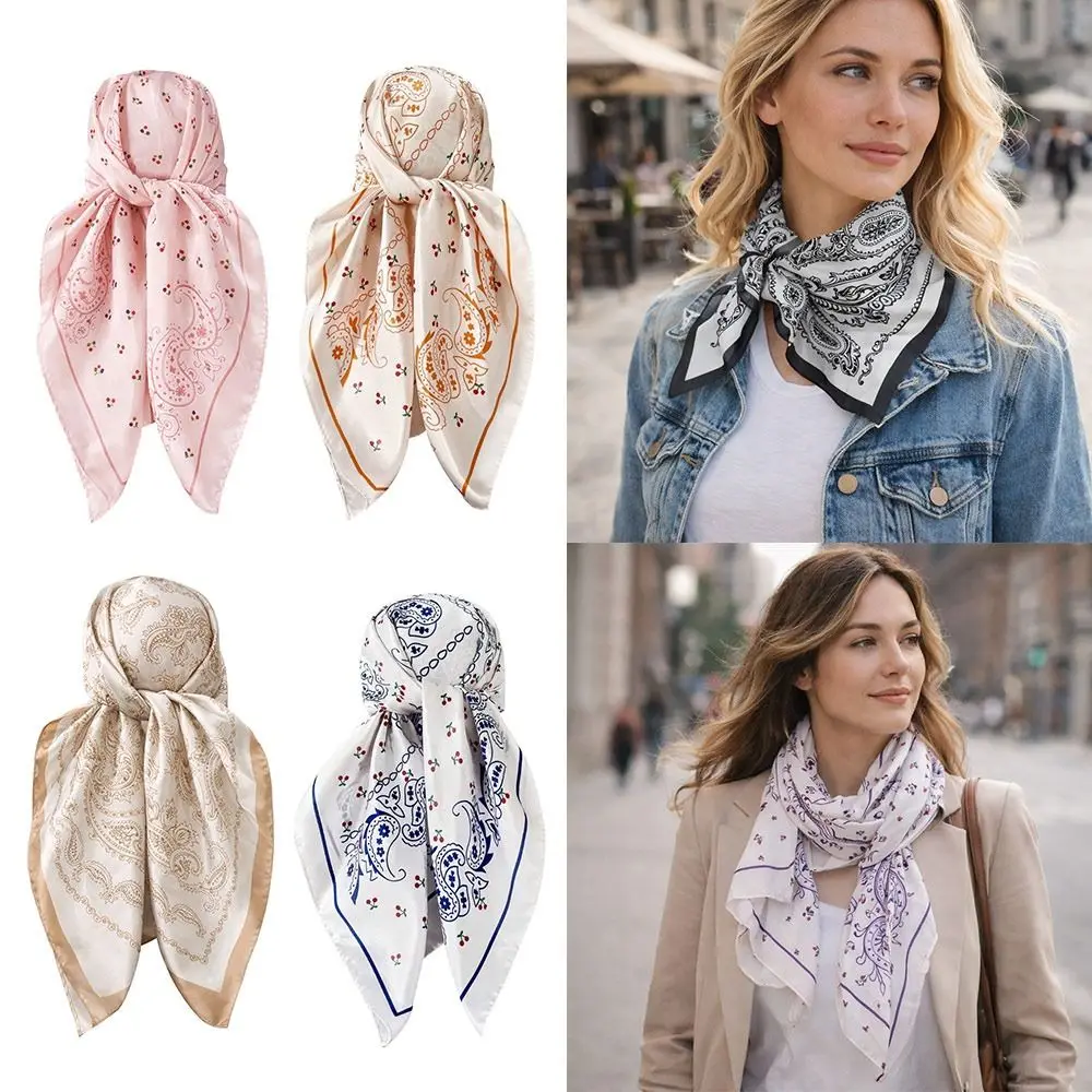 

High Quality 70/90cm Flower Head Scarf Satin Square Scarf Shawl Decorative Bandana Hair Accessories