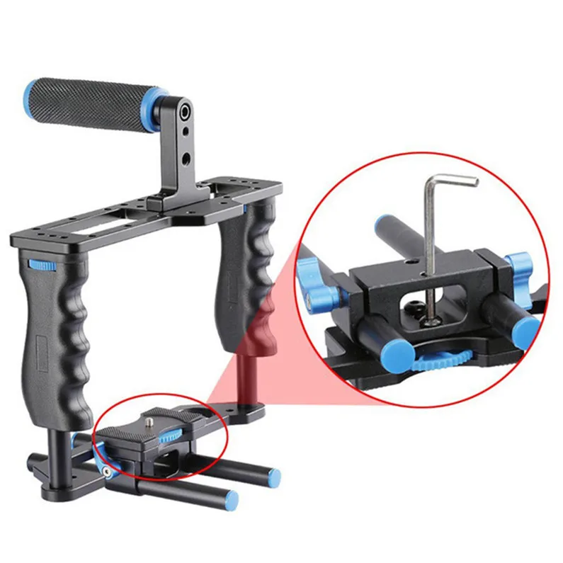 Professional Video Rig Shoulder Camera Stabilizer Matte Box with Follow Focus Cage Kit for DSLR Camera