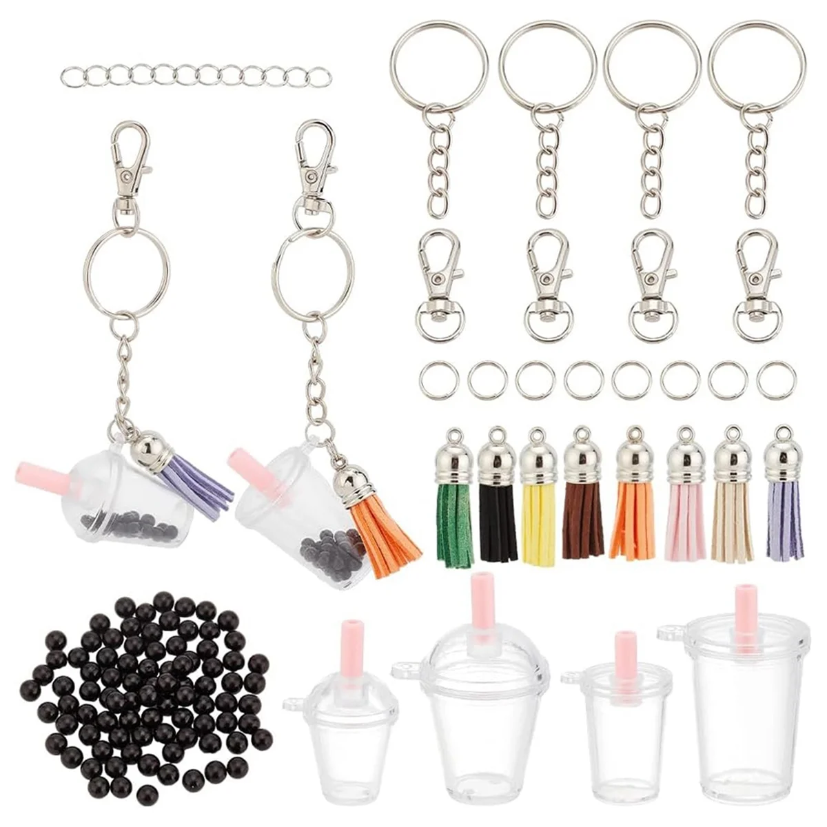 

176 Pcs Mini Cup Keychain Making Kit, Including Blank Mini Cup Charms Bubble Tea Pendants Black Bubble T el Pendant