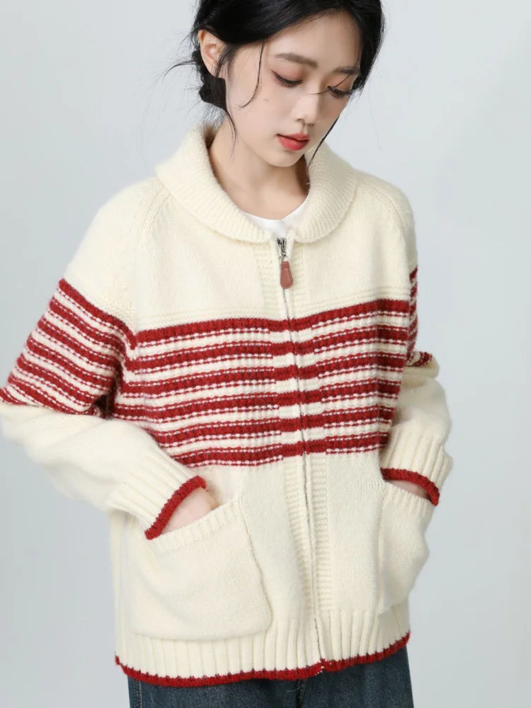 

Cute Japan Striped Cardigan Women Lazy Wind Loose Long Sleeve Retro Knitted Sweaters Preppy Style Casual Vintage Lady Sweet Tops