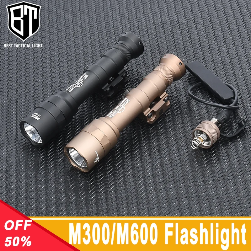 WADSN Surefir 전술 손전등 화이트 라이트, 400 600 루멘, 20mm 레일 사냥 무기 라이트, 에어소프트 액세서리, M300A, M600U