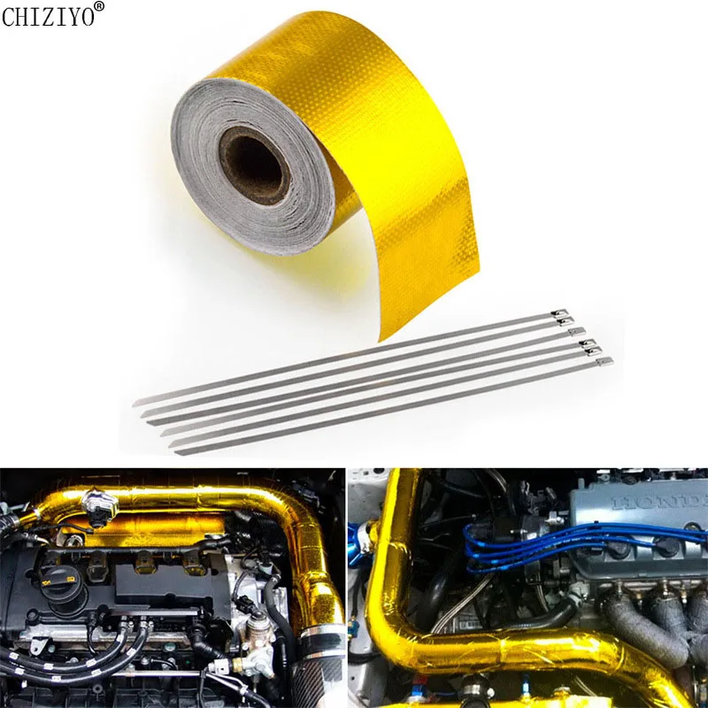 5/10m Exhaust Pipe Insulation Tape Engine Compartment Heat Shield Wrap Reflective Heat Barrier Self Adhesive Foil Tape