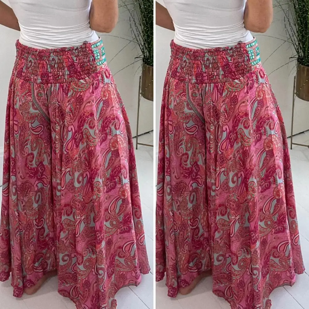 Women Culottes Stylish Women's Wide Leg Pants Retro Print Culottes High Waisted Flowy Trousers for Work Casual Streetwear Skirt