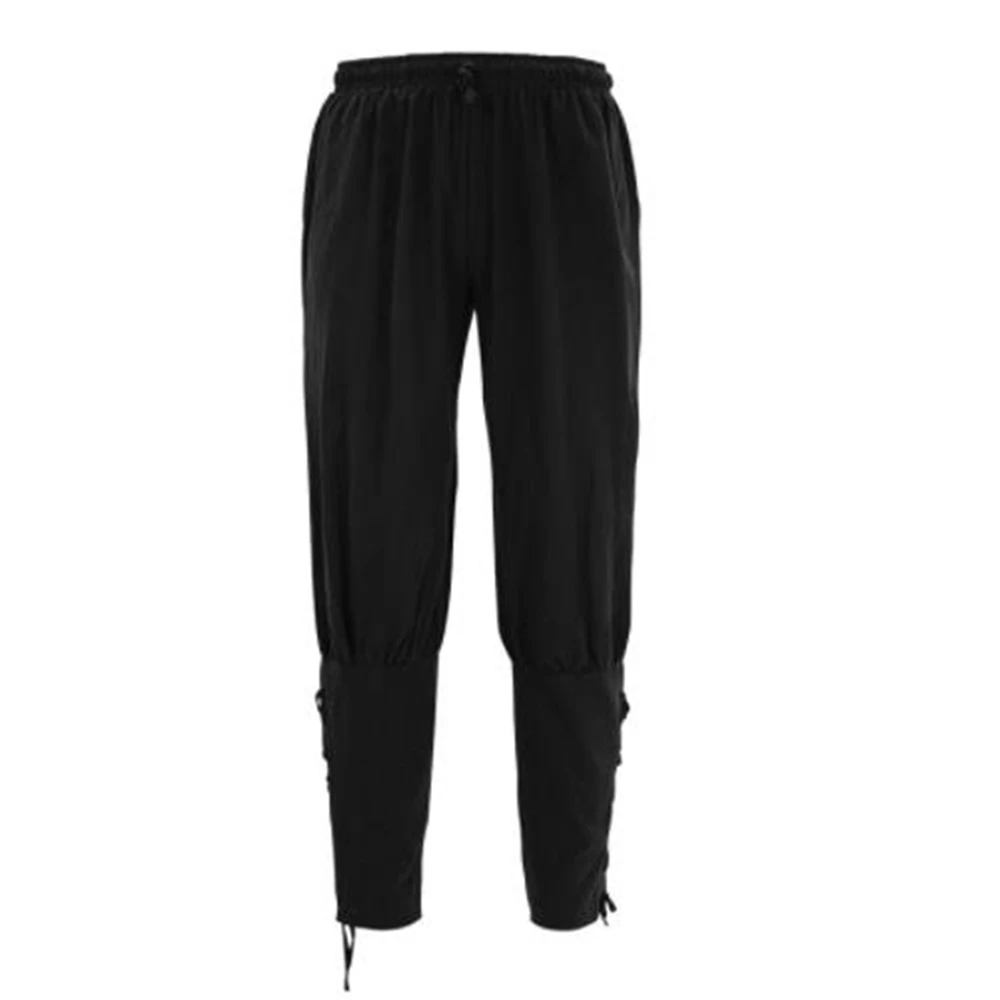 Medieval Renaissance Larp Pirate Horseman Costume Men'S Viking Pants Ankle Banded Lace-Up Trouser Linen Outfit For Men Trousers