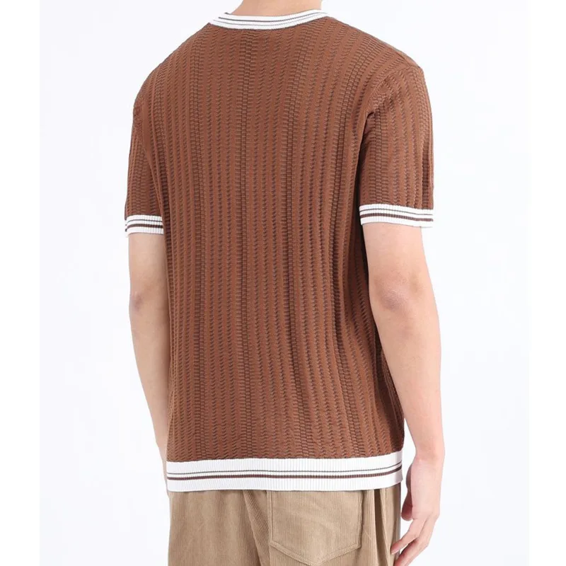 2024 الصيف الرجال الحرير الجليد محبوك قصيرة الأكمام الراقية تي شيرت ، الأعمال عارضة الأزياء العصرية العلامة التجارية فضفاض تي شيرت أعلى #3