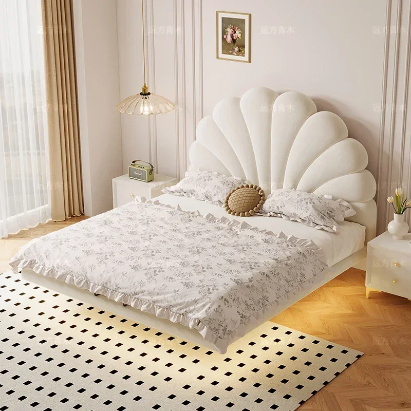 High End Nordic Double Bed Designer Whitr Floating Full Size Bed Frames Queen Platform Safe Sleeping Cama De Casal Furniture