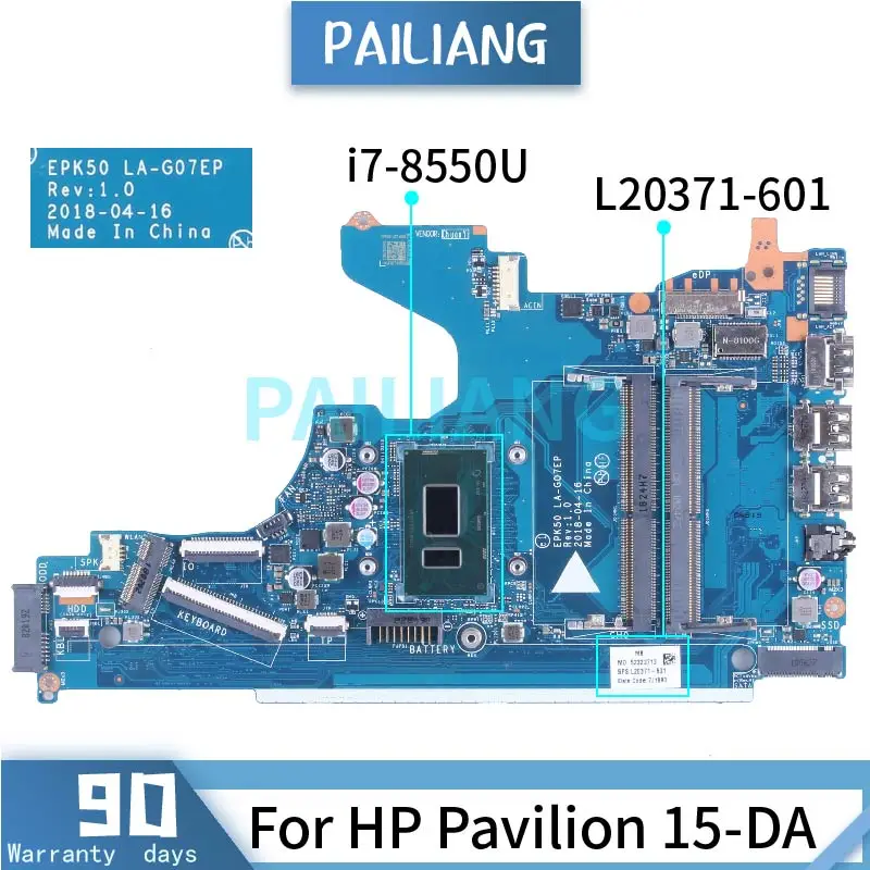 

Материнская плата для ноутбука HP Pavilion 15-DA I7-8550U TPN-C135 L20371-601 SR3LC DDR4 LA-G07EP