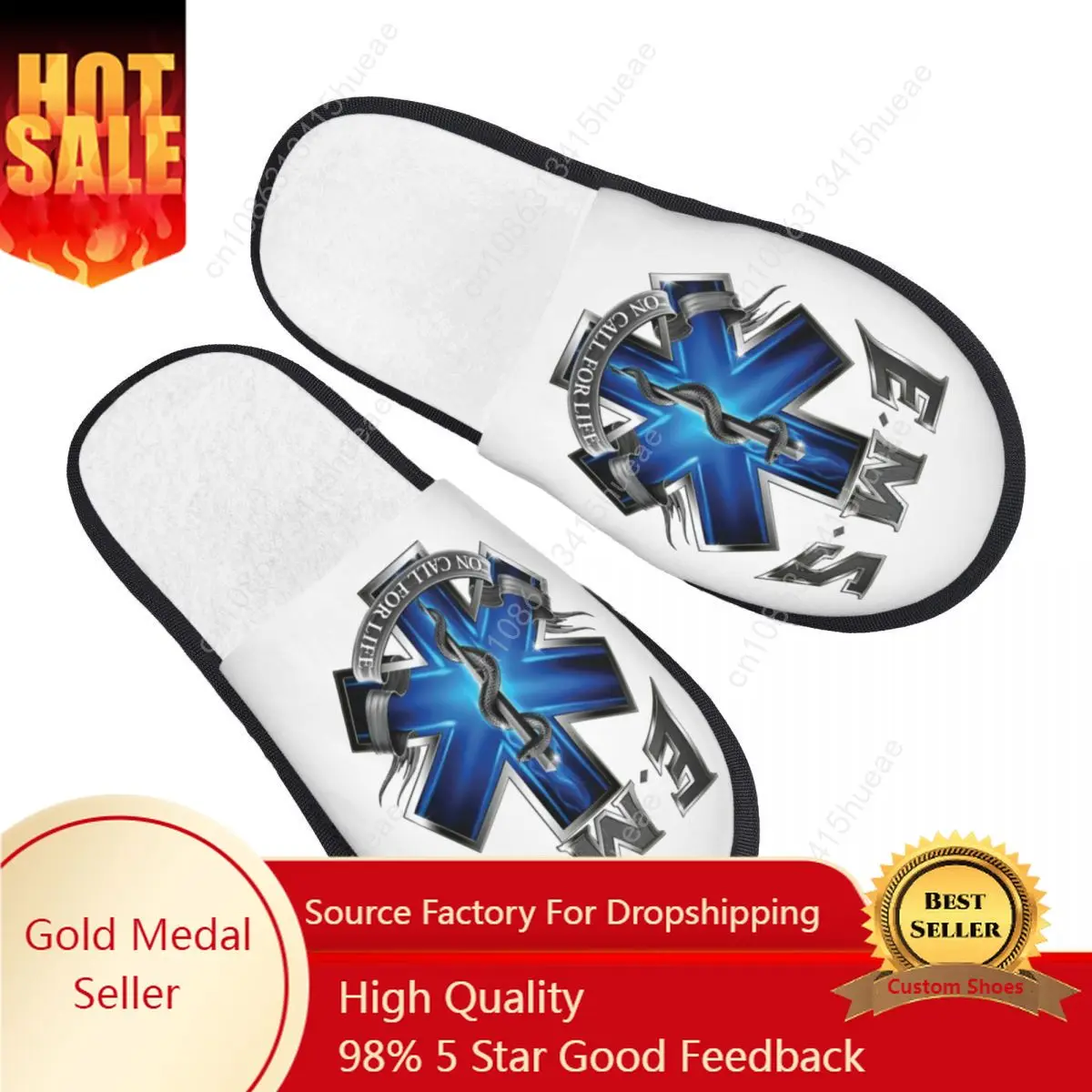 

Custom Ems Star Of Life Memory Foam Slippers Women Comfy Warm Emt Paramedic Medical House Slippers