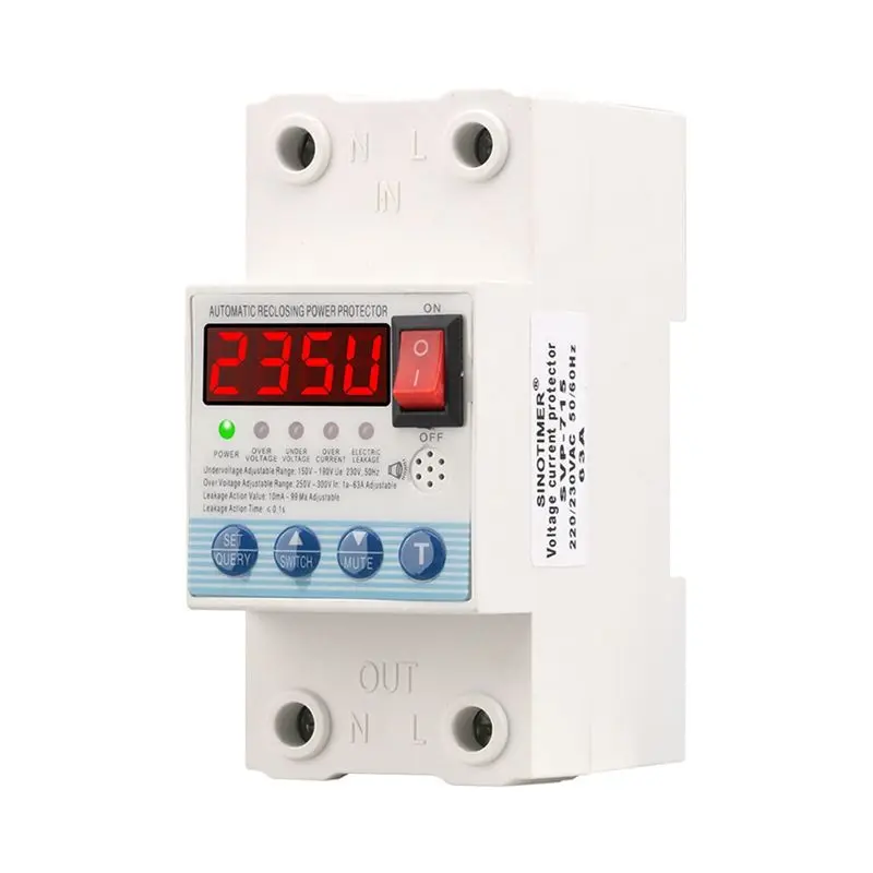 

SINOTIMER цельное реле защиты от повышенного и пониженного напряжения, реле защиты от утечки 63A-TFBC