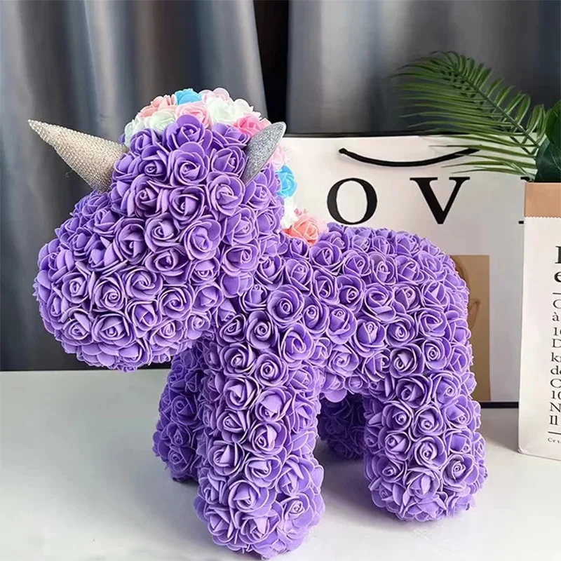 Eternal Flower Unicorn PE Foam Rose Flower  unicorn For Send Girlfriend Valentine's Day Gift Christmas Home Decora PVC Box