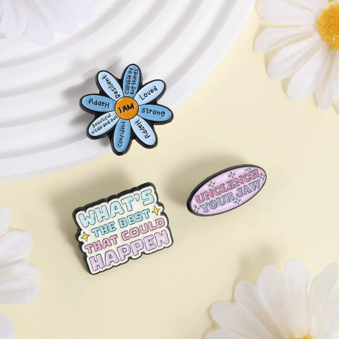 Cute Mental Health Enamel Pin Funny Peach Pun Metal Brooch Positive Affirmation Flower Badge For Backpack Clothing Jewelry Gift