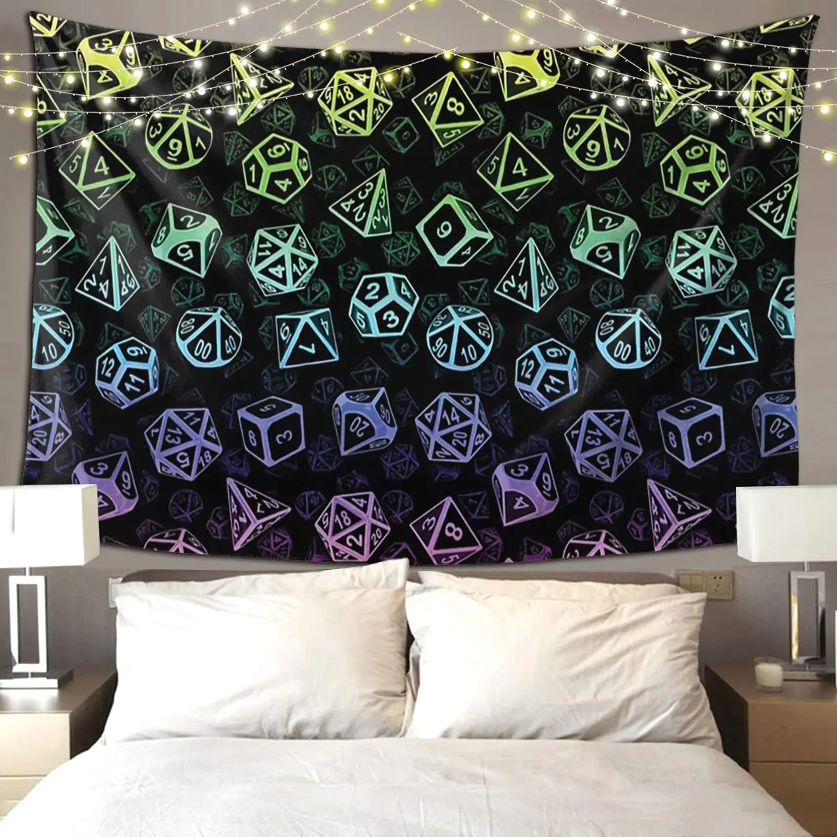 

D20 Dice Set Pattern (Rainbow) Tapestry Art Wall Hanging Aesthetic Home Decor Tapestries for Living Room Bedroom Dorm Room