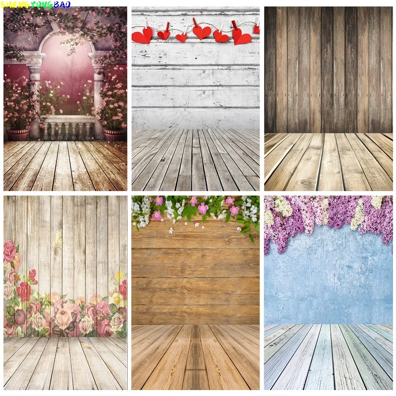 

Vinyl Custom Photography Backdrops Wall And Wood Floor Flower Planks Landscape Photo Studio Background 22517 MBD-01