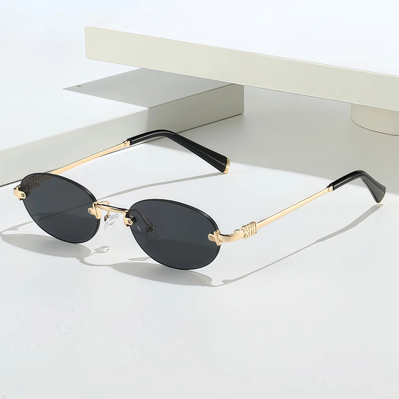 

2025 Oval Fashion Women Men Shades Small Ellipse Sun Glasses for Female Male Party Traveling Popular Punk Rimless Sunglasse