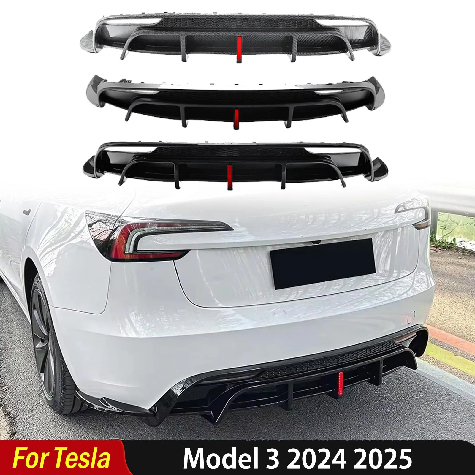 

For Tesla Model 3 2024 2025 Car Rear Bumper Diffuser Lip Rear Side Splitters Spoiler Lip ABS Plastic BodyKits Tuning Accessories