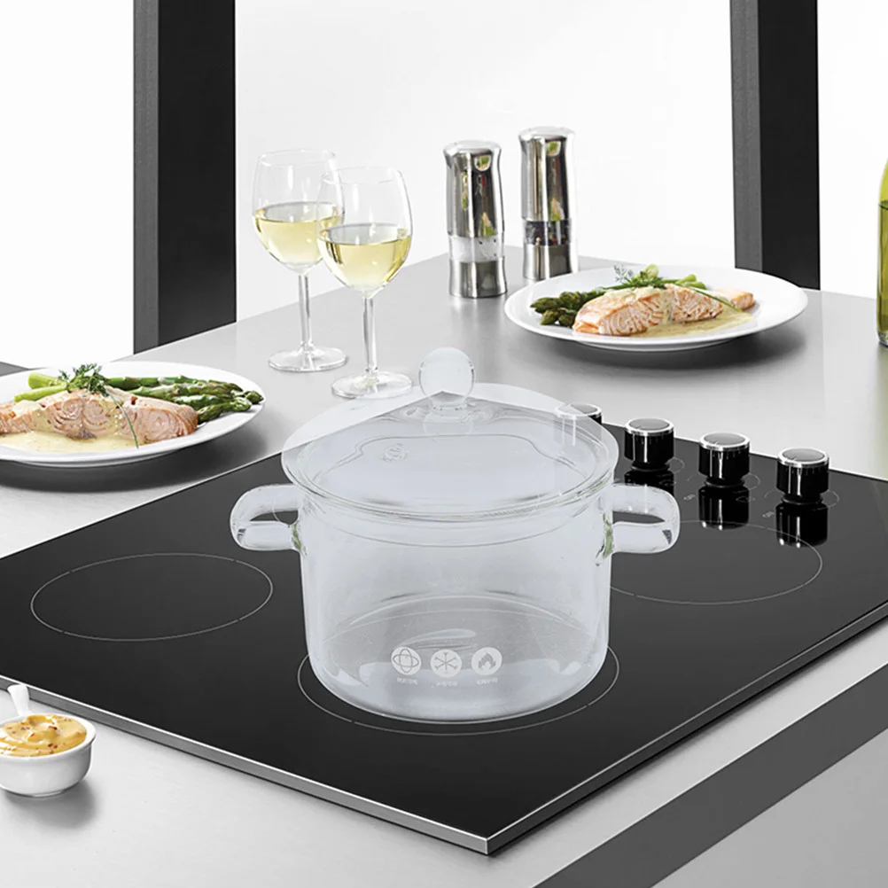 

Clear Glass Cooking Pot Milk Stew Soup with Lid Stockpot Kitchen Noodle Spaghetti Korean