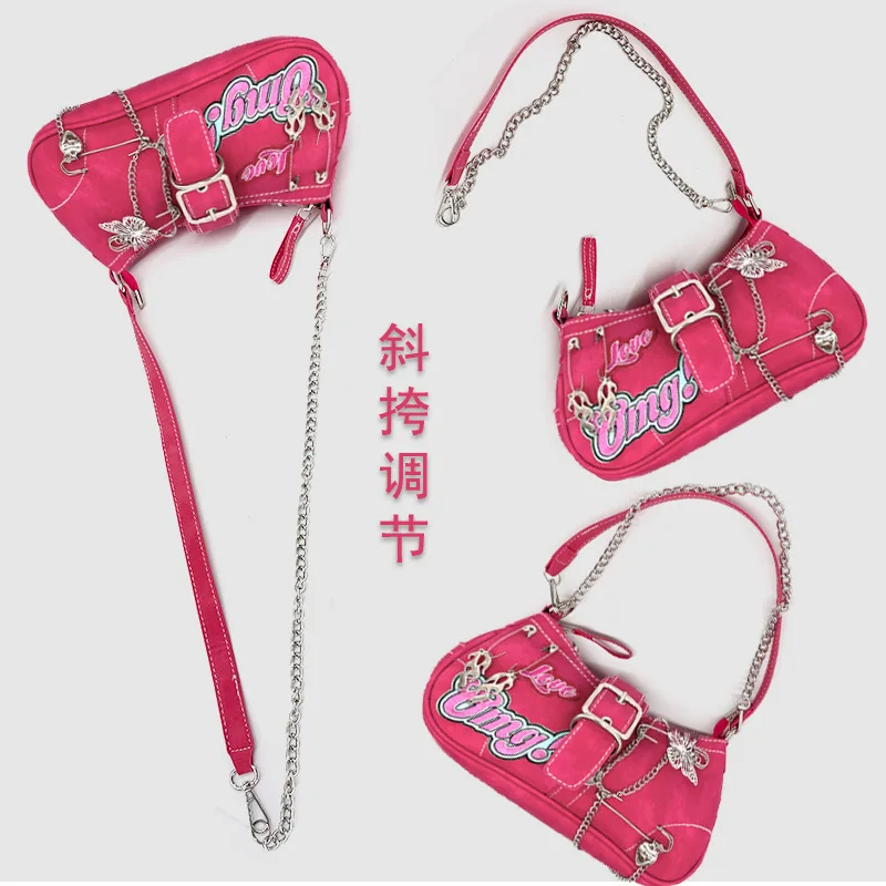 Y2K Sweet Cool Girls Underarm Bag moda donna rosa tracolla borse a tracolla catena retrò femminile pochette Tote borse