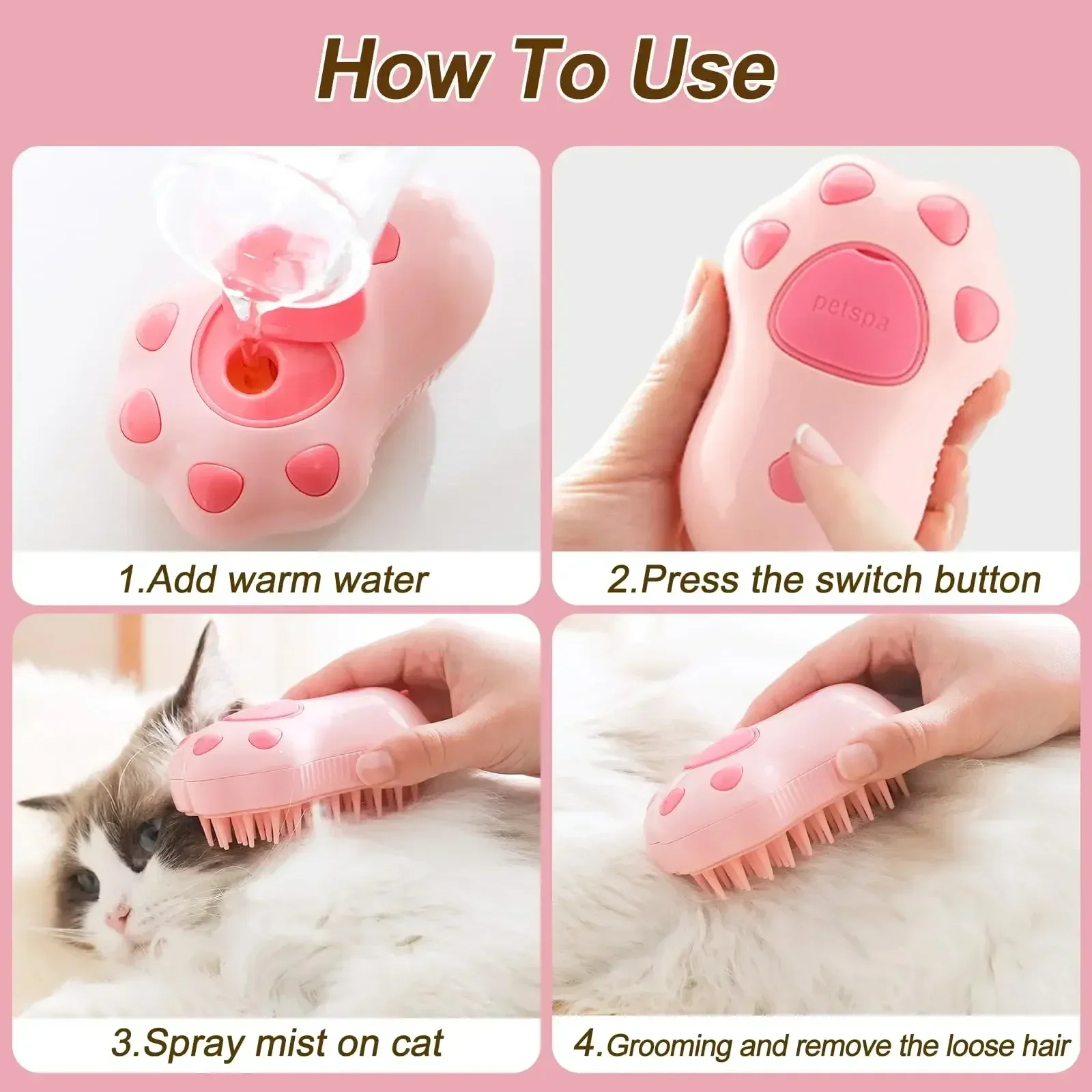 3 in 1 Steamy Pet Dog Brush Cat Steam Brush Electric Spray Cat Hair Brush Comb Massage Pet Grooming Tool Loose Hair Supplies