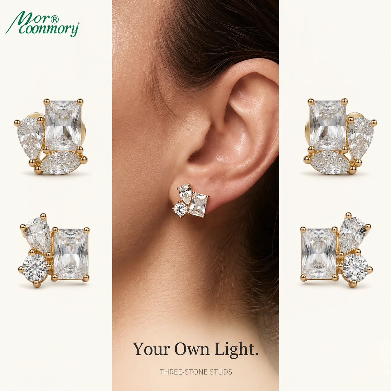 Moonmory Minimalistische Ohrringe mit einzigartigem Design, Birnen-, Marquise- und Rechteckschliff-Zirkonia für Damen, 5A, 14K doppelt vergoldet, Geschenk-Ohrringe – Detail 1