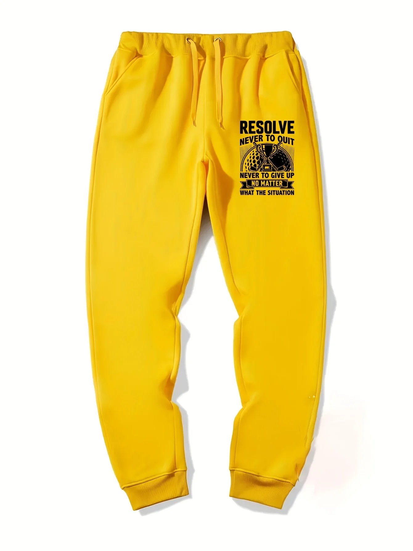 Winner‑style Golf‑Trophy Emblem And Perseverance Text Fine Print Relaxed Sweatpants Men Hip Hop Casual Jogger Pants