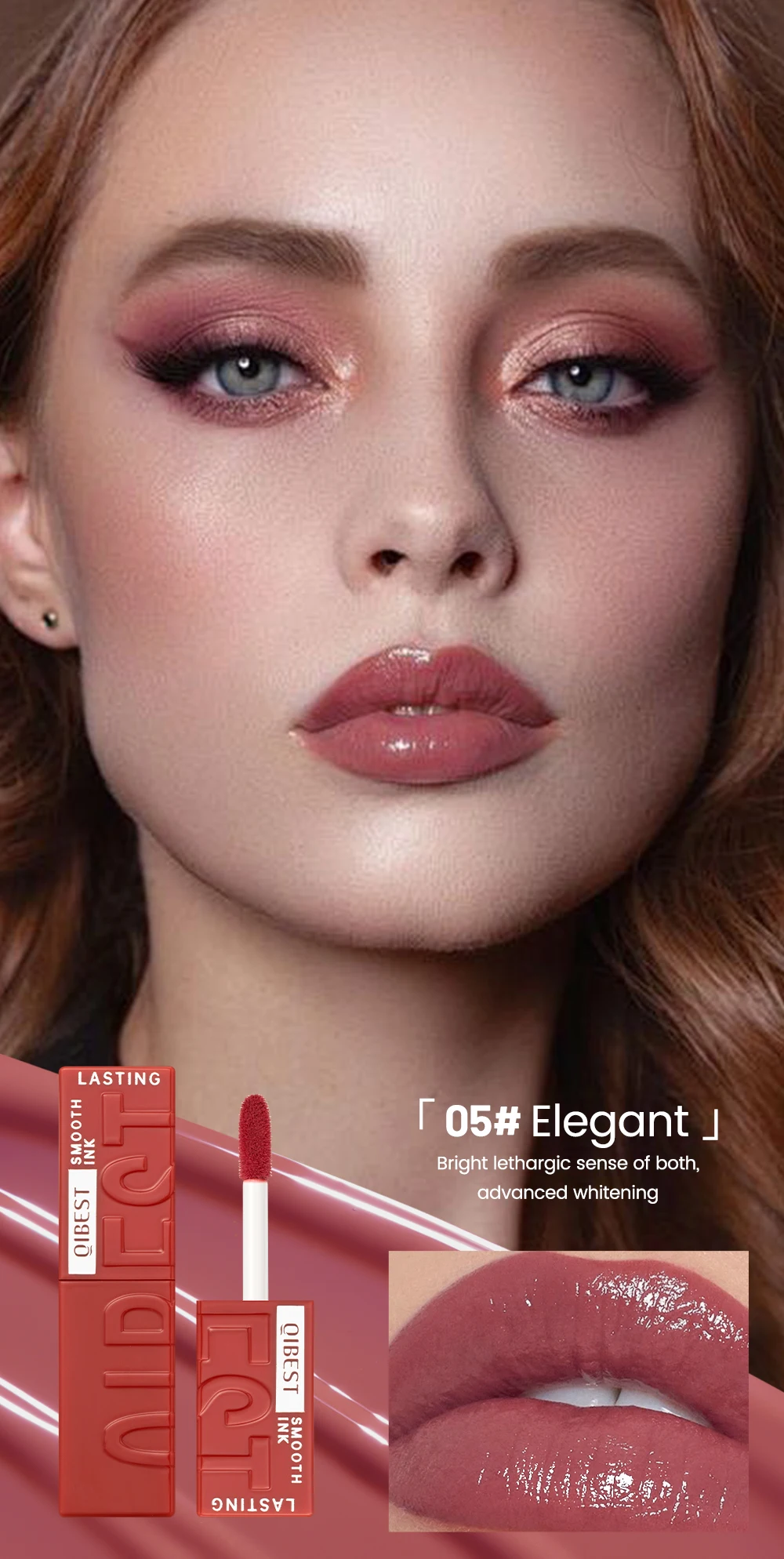 QIBEST Wässrige Glanz-Lippenglasur, feuchtigkeitsspendend, langlebig, sexy roter flüssiger Lippenstift, spiegelglänzender Lipgloss, Tönung, Kosmetik für Frauen – Detail 9
