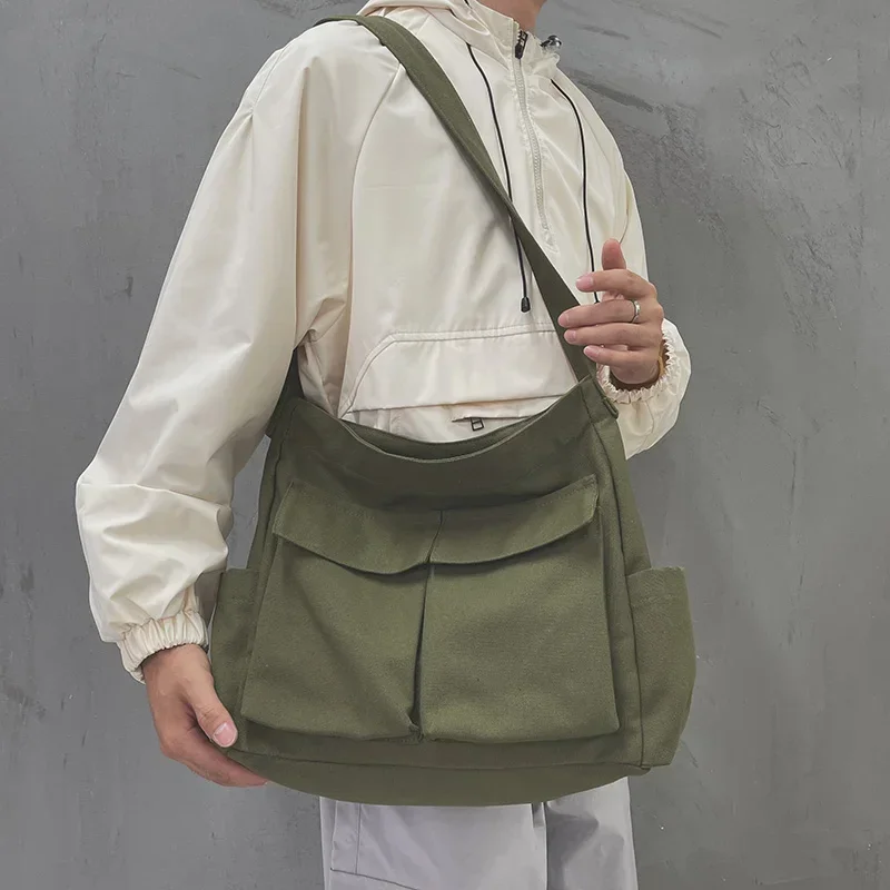 Canvas Zipper Crossbody Shoulder Bags Men's Bags on Sale 2024 High Quality Causal Solid  Sewing Thread Bolsa Transversal