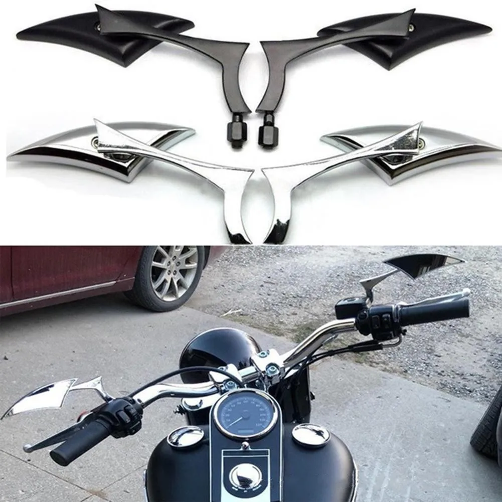 2Pcs Black/Chrome Motorcycle Rearview Mirror Aluminum Alloy 8/10MM Spear Blade Side Mirrors For Harley Cruiser Street Sport Bike