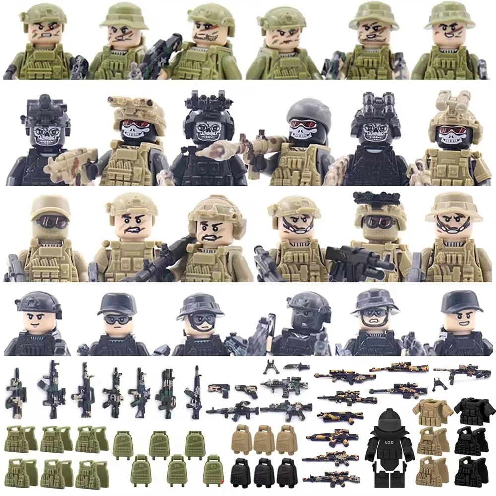 Modern City SWAT Ghost Commando Special Forces Army Soldier Figures Police Military Weapon Building Blocks Toy For Children Gift