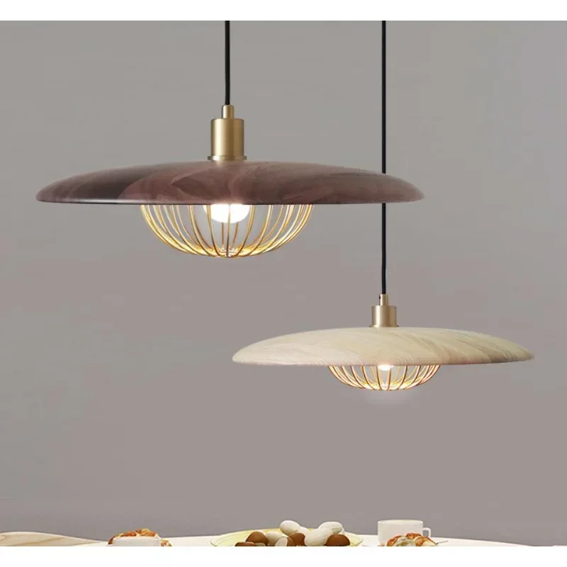 Nordic creative chandelier Walnut bucket chandelier bedroom lamp study Shadow chandelier porch wood