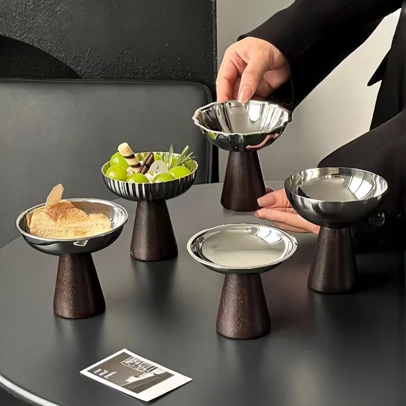 

Nordic Ins Style Stainless Steel Dessert Cup with Wooden Legs – Versatile Bowl for Ice Cream Elegant Tableware for Home