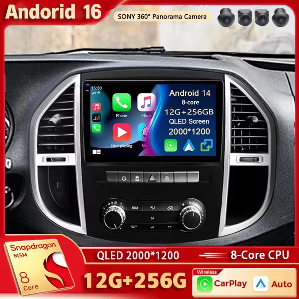 Android 16 für Mercedes Benz Vito 3 W447 2014-2020 2K QLED Android Autoradio Multimedia-Videoplayer 4G Stereo CarPlay Head Unit