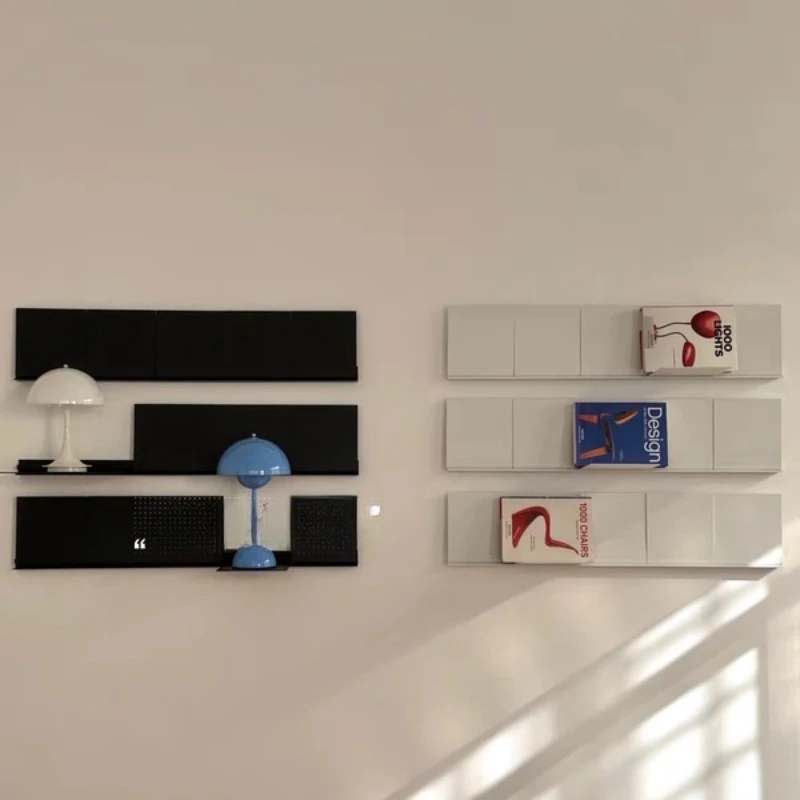 

Black and white folding shelves, metal shelves, wall device storage