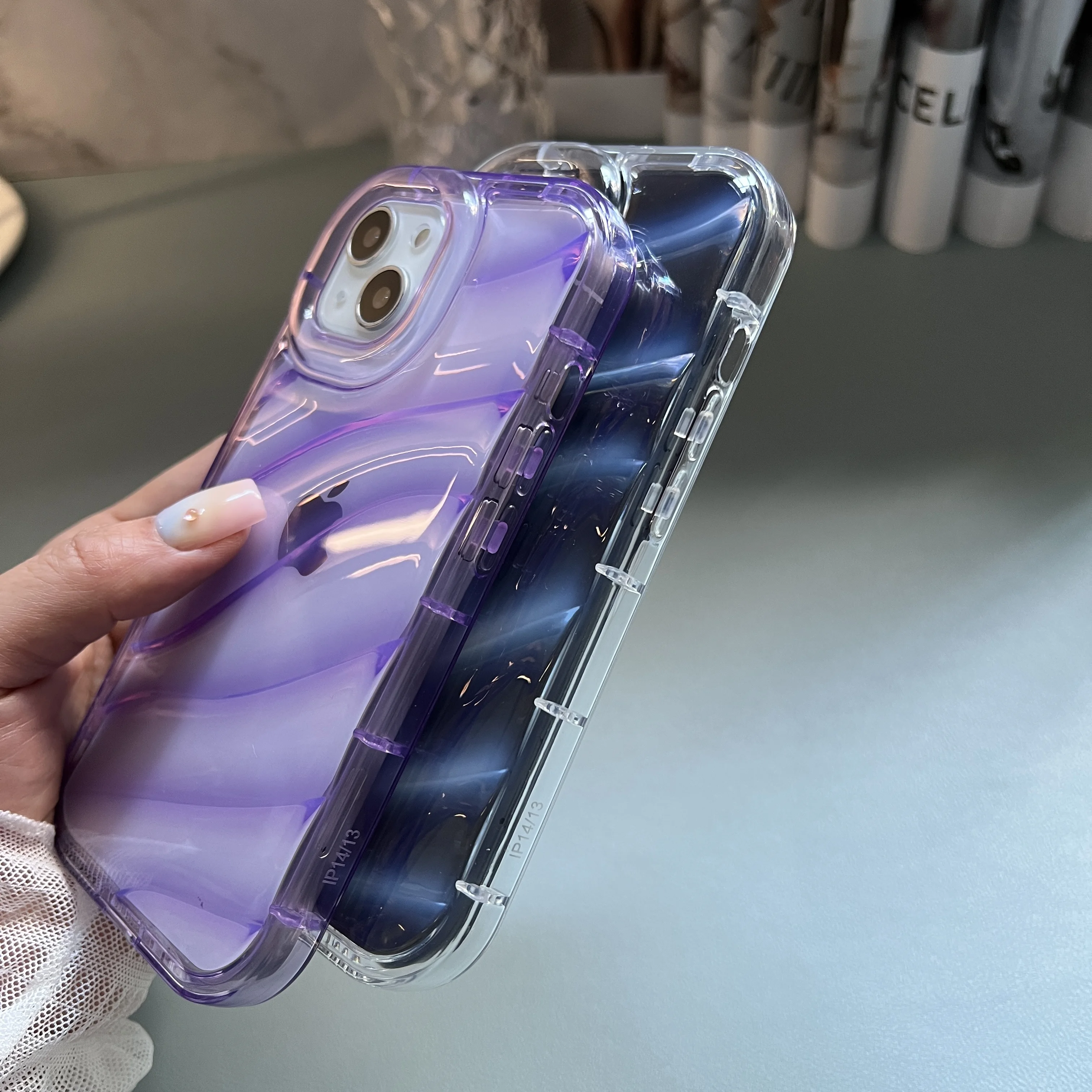 Luxury Soft Candy Transparent Wavy Texture Case For iPhone 15 14 13 12 11 Pro Max Silicone Shockproof Bumper Cover