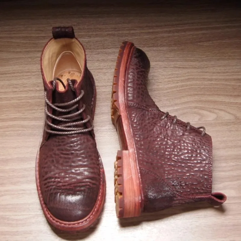 High End Handmade Horsehide Washed Retro Chelsea Ankle Boots Men Outdoor Casual Work Shoes Male Motorcycle Desert Boots