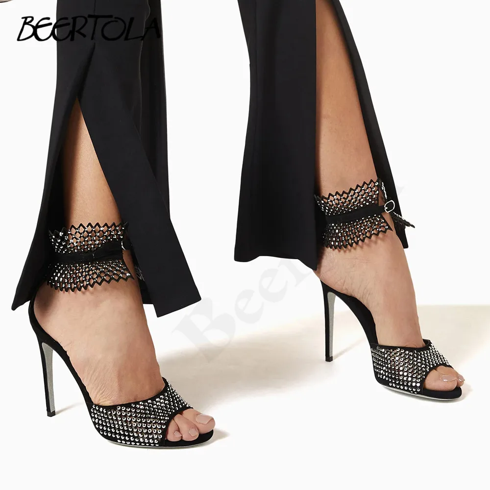 

Women's Rhinestone Wide Band Sexy Sandals Super High Heel Stiletto Open Toe Sandals Buckle Fashionable Temperament Sandals