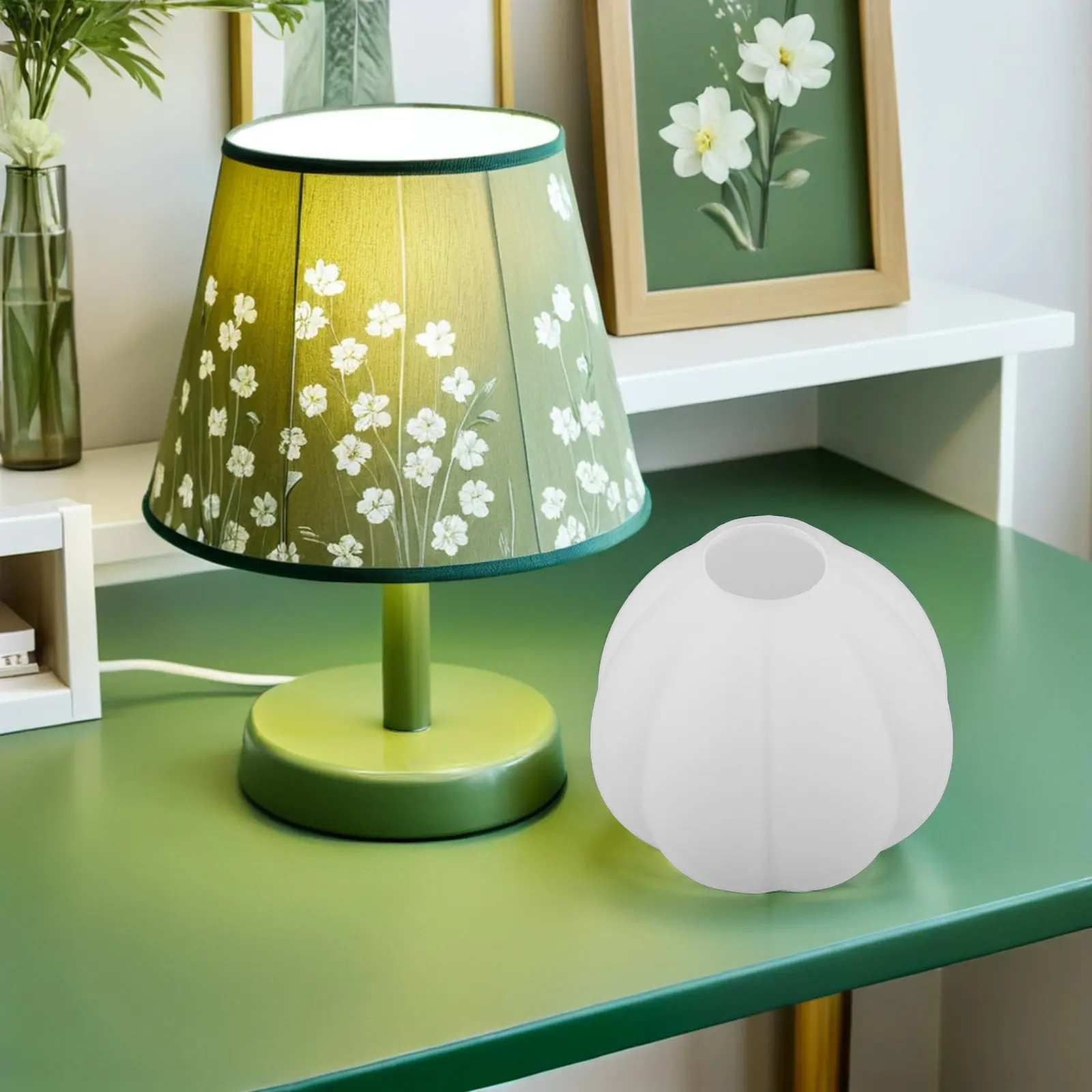 2Pcs Glass Lamp Shade Replacement Lotus Flower Design Elegant White Jade Texture Vintage Globe Hanging Lamp Shade for Chandelier