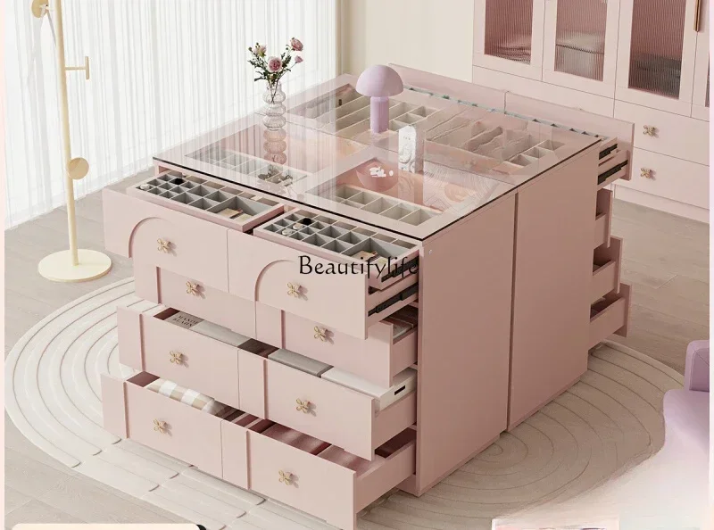 

56**Nakajima Taiwan Jewelry Cabinet Integrated Eight-bucket Storage French Pink Dressing Cabinet