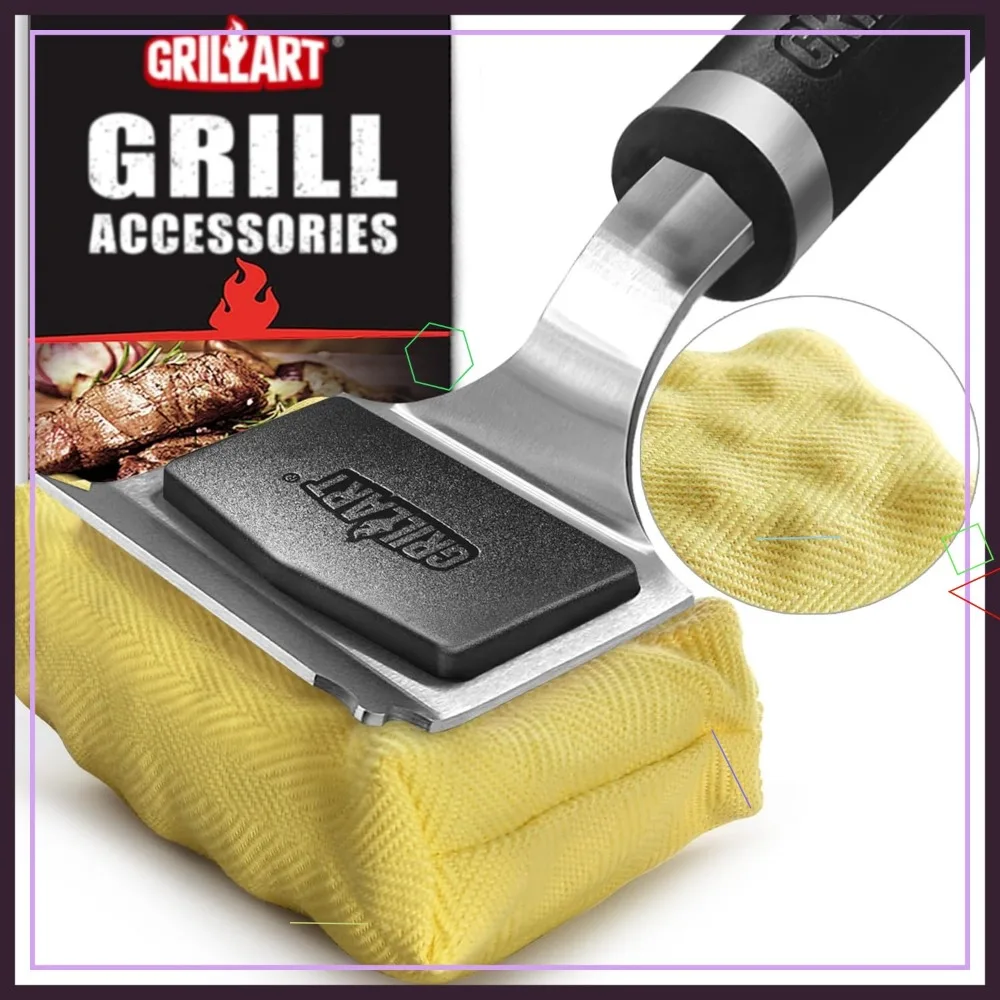 

Bristle-Free Grill Brush with Replaceable Head - Safe BBQ Cleaning Tool for Outdoor Grills, Perfect Gift